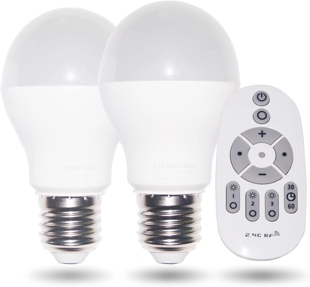 Erkangsm Smart Led LightBulb Dimmable with RemoteControl E27 9W Light Bulbs Adjustable Color Temperature (Warm/Cool) and Brightness, 2 Pack (2 Bulbs + 1 Remote)