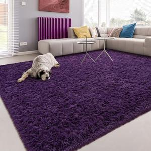 Softlife Dark Purple 8x10 Area Rug for Living Room, Fluffy Shag Plush Rugs for Bedroom Girls, Shaggy Soft Fuzzy Kids Large Carpet for Dorm Bedside Ultra Cozy Non-Slip Indoor Decor