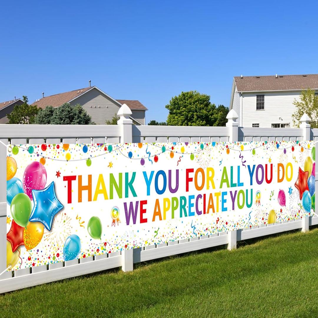 HOWAF Thank You for All You Do Banner We Appreciate You Yard Sign Banner for Staff Teachers Doctors Appreciation Party Decoration, Colorful Employee Appreciation Banners