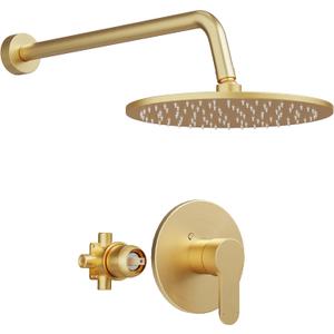 Gold Shower Faucet Set, Shower Trim Kit with 10 Inch High-Pressure Rian Shower Head,Shower Head and Handle Set (Valve Included), Brushed Gold