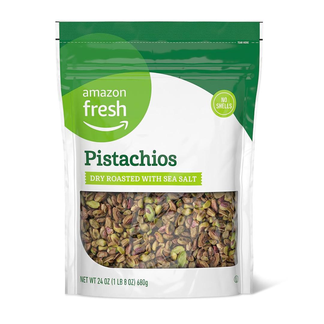 Amazon Fresh - Pistachios, Dry Roasted with Sea Salt, No Shells, 24 oz (EXP 07/04/26)
