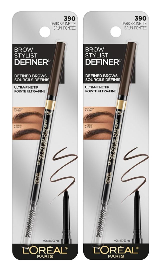 L'Oreal Paris Makeup Brow Stylist Definer Waterproof Eyebrow Pencil, Ultra-Fine Mechanical Pencil, Draws Tiny Brow Hairs and Fills in Sparse Areas and Gaps, Dark Brunette, 0.11 Ounce (Pack of 2)