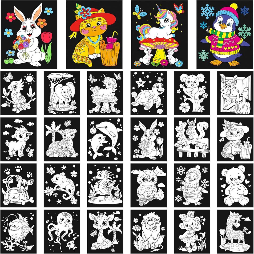 Zhanmai 24 Pack Velvet Coloring Posters Animal Fuzzy Velvet Coloring Posters Animal Crafts for Kids Color Your Own Poster Bulk for Holiday School Home Party Activities