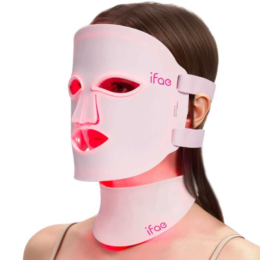 IFAE Red Light Therapy for Face and Neck, Red Light Therapy Mask with 850nm Infrared (NIR) Portable Led Face Mask with Eye Protection and Remote for True Anti-Wrinkles Skincare at Home Pink