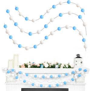 TBD Decor 3pk Blue Pom Pom Garland 20FT Colorful Large Felt Ball Garland for Mantle,Indoor Holiday Wedding Birthday Party Supplies