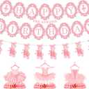 Ballerina Party Decorations Pre-Strung Birthday Banner Table Decor | Ready to use pre-strung banner, no assembly required, ballet themed birthday party supplies, honeycomb centerpieces decor