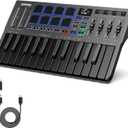 Donner USB-C MIDI Keyboard Controller, 25 Key Portable Mini MIDI Keyboard with 8 Drum Pads, OLED Display, 16 Smart Scales, Arpeggio, Replay, 4 DAW Software and 40 Teaching Courses, DMK 25 Pro Black