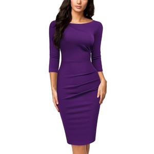 Miusol Women's Retro Ruffle Style 2/3 Sleeve Slim Work Pencil Dress (Small, Purple)