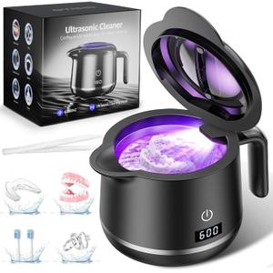 Dental Ultrasonic Retainer Cleaner Machine: Dental Cleaning Pod for Denture/Mouth Guard/Aligner/Night Guard/Braces/Toothbrush Heads/Jewelry - 45kHz Retainer Cleaner with Digital Timer & 200ML