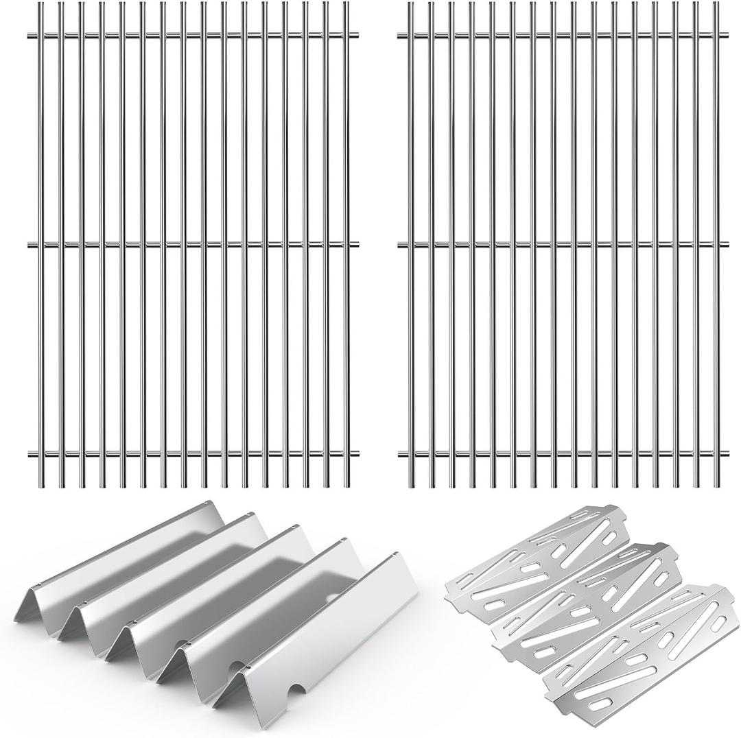 10-Piece Grill Kit for Weber Genesis II 300, Replaces 66802/66795/66685 | Replaces OEM W10432539/W10432544. Fits Whirlpool, KitchenAid, JennAir Gas Ranges. Even Heat, Oil Ridges & Easy Seasoning 26.5" x 18.75" for Weber Genesis II GS4, Silver