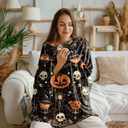 50"x40" Vintage Halloween Throw Blanket,Witch Spider Webs Bat Pumpkin Skull Gothic Blanket, Festival All Seasons Warm Cozy for Sofa Chairs Bed Office Home Women GIrls Gift (Halloween Blanket 1)