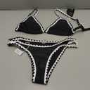 BIKINX Womens Swimsuits Sexy Thong Micro Bikini Ditsy Floral Two Piece Sets Bathing Suit Color Block Bandeau Swim Top (2-4, 2pcs Solid Black)