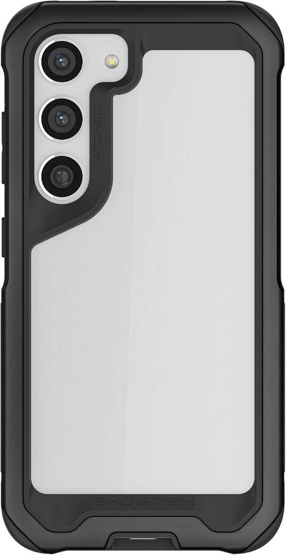 Ghostek ATOMIC slim Samsung Galaxy S23 Case Clear Back and Shockproof Aluminum Bumper Protective Military Grade Phone Covers with Heavy Duty Protection Designed for 2023 Galaxy S 23 (6.1 Inch) (Black)