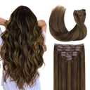 GOO GOO Clip in Hair Extensions Real Human Hair, Remy Human Hair Extensions Clip ins for Women, Natural Human Hair, 14inch 120g 7Pcs, 2C/4E/6C Brown Sugar Swirl Highlights