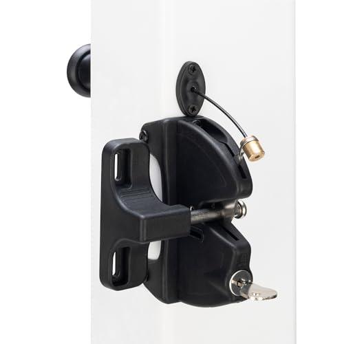 SANKINS Key Lockable Fence Gate Latch, 2 Sided Gate Lock Latch for Outdoor Fence, Keyed Fence Lock Latch with Spring Loaded Pull Cable, Fence Latch Gate Hardware for Wood, Vinyl, Metal Gates, Black