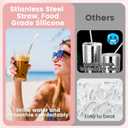 OUTXE Anti Wrinkle Straw 6 Pcs, Flat Wide Drinking Straw for Stanley Cup 40 oz 30 oz, Reusable Wrinkle Free Long Stainless Steel Metal Straw for Lip with Cleaning Brush and Carrying Bag