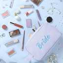 Etercycle Bride Makeup Bag, Blue Striped Cosmetic Bag Embroidery Bridal Shower Gifts, Large Travel Make Up Bags with Inside Pockets Toiletry Bag for Women Wedding Engagement Bachelorette Party