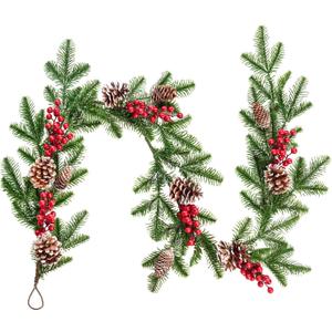 DearHouse 6FT Artificial Christmas Pine Garland with Red Berry Branch Pine Cone Winter Greenery Garland for Holiday Season Mantel Fireplace Table Runner Centerpiece Dcor
