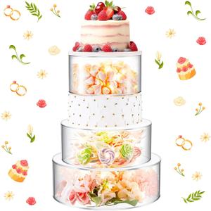 Sintuff 3 Pcs Acrylic Cake Stand with LED Lights 6'', 8'', 10'' Clear Fillable Cake Riser Round 3 Tier Case Cylinder Box for Wedding Birthday Holiday Party Food Display, 3 Sizes