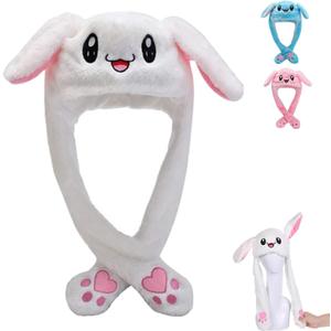 Bunny Hat, Ear Moving Jumping Funny Plush Cap for Cosplay Dress Up Party Holiday, Easter Rabbit Ear Flap Cap