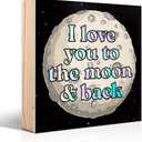 I Love You To The Moon And Back Wooden Box Sign, Love Desk Decor for Home Farmhouse Kids Room Bedroom Office Shelf Bedside Table, Moon Sign Gifts for Family Lover Wife Girlfriend Mom Sister BFF