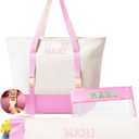 3Pcs Canvas Mahjong Tile Bag Set for Tiles and Racks, Pink, 12 inches x 24 inches
