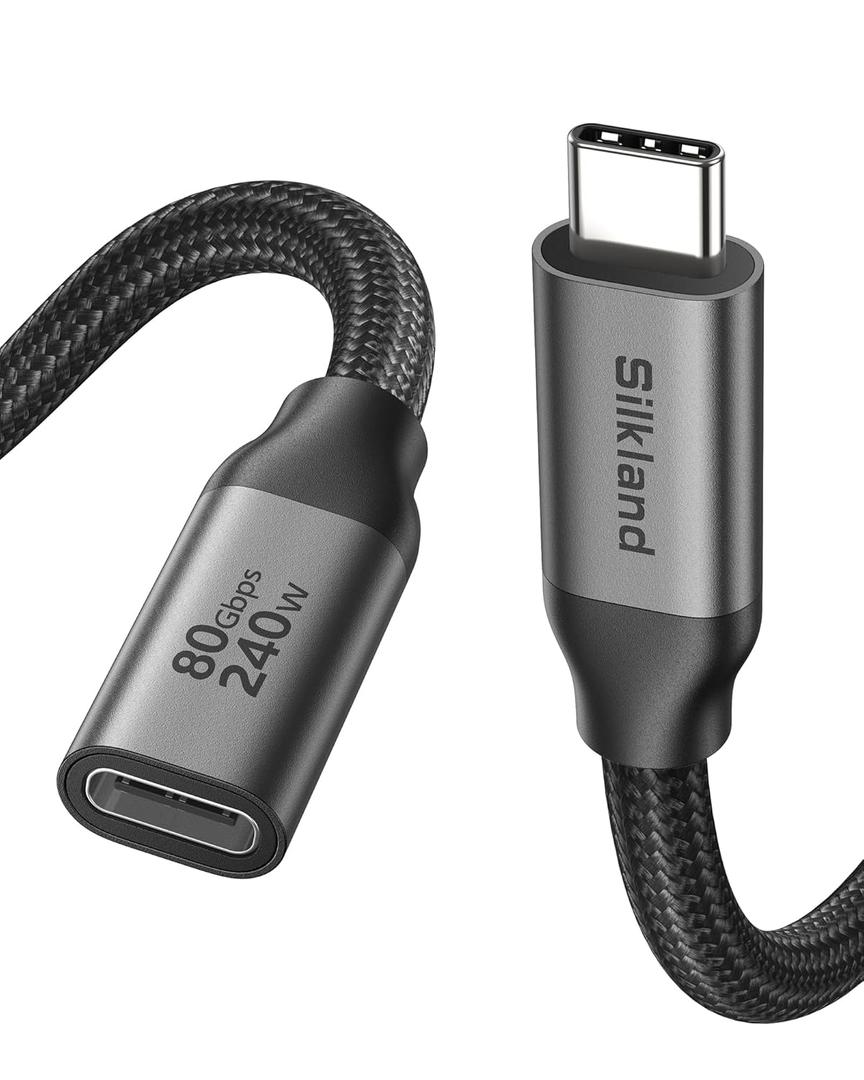 Silkland 80Gbps USB 4 Extension Cable for Thunderbolt 5/4, [240W Charging, 16K/8K/6K] USB C Extender 5ft, 4K@540Hz Type C Male to Female Adapter Compatible for USBC Hub, iPhone 17/16, MacBook, iPad