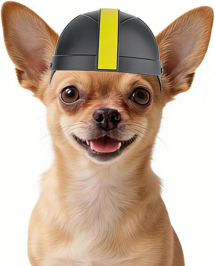 NamsanDog Motorcycle Helmet, Hard Helmet for Dogs Breeds, Football Games Dog Hat with Ear Holes, (Black/Yellow-S)