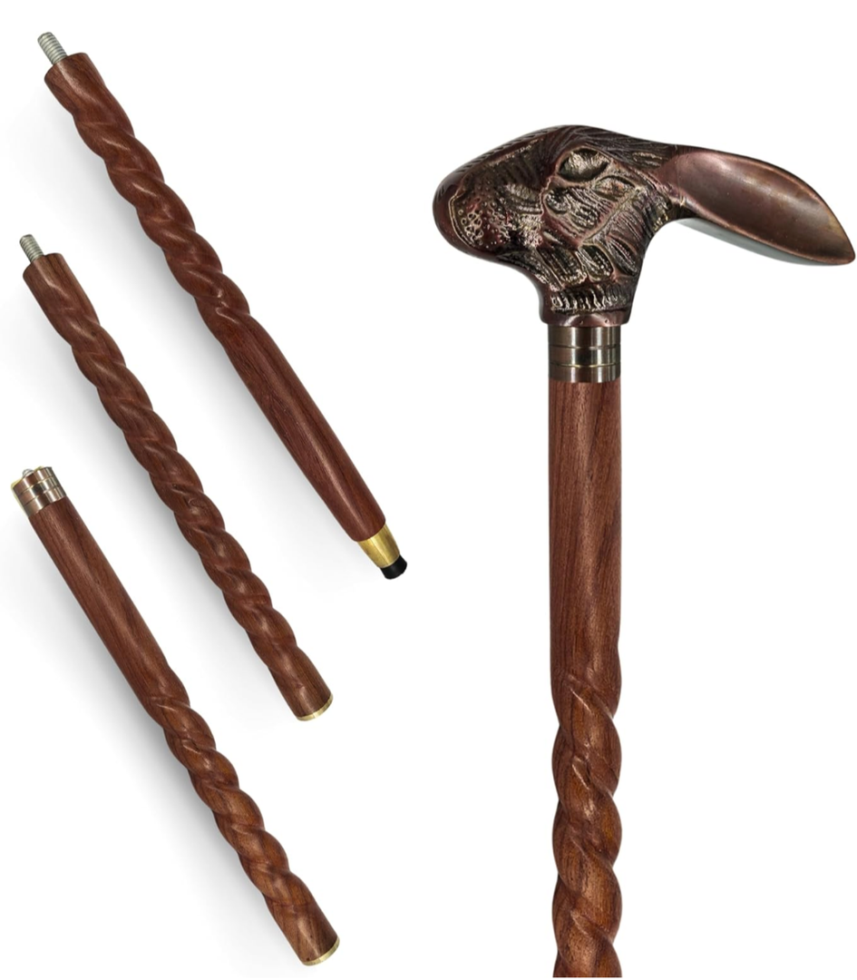 Decorative Walking Cane Antique Brass Handle Walking Stick 3-Folding Design, 36 Inch Size, and Natural Wood Craftsmanship for Sone World Style and Comfort, Medium, Brown, RTN-02