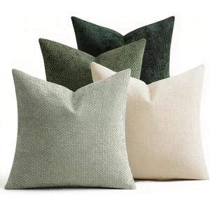 ZONYO Throw Pillow Covers 18x18 Set of 4, Sage Green Soft Plush Chenille Decorative Cushion Covers for Couch Sofa Bed, Fade Resistant Washable,Boho Farmhouse Living Room, Bedroom, Outdoor Decor