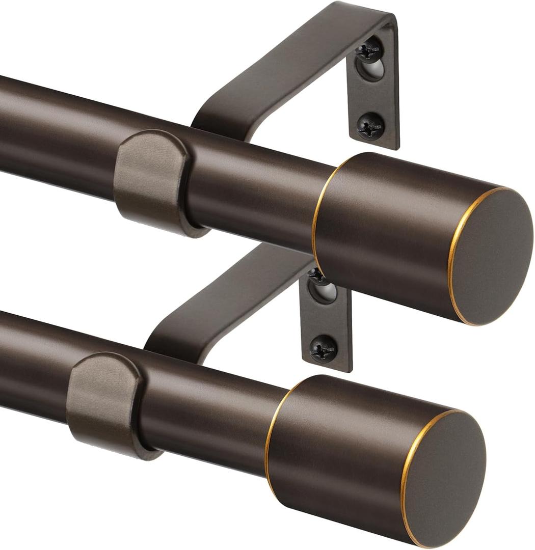 TONIAL Curtain Rods 2 pack, Telescoping Splicing 3/4 Drapery Rod 32 to 58 Inch(2.6 to 4.8 ft), Decorative Single Curtain Rods for Windows with Modern Cap Finial, Bronze