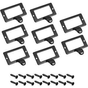 uxcell Label Holder Pull Handles, Vintage Zinc Alloy Label Frame Drawer Knobs for Cabinet Cupboard, Black 59x44mm Pack of 8 w Screws