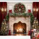 Kate Christmas Fireplace Backdrop Red Curtain Holiday Christmas Wreath Photo Backdrop for Family Professional Photography Studio Props, 7x5ft