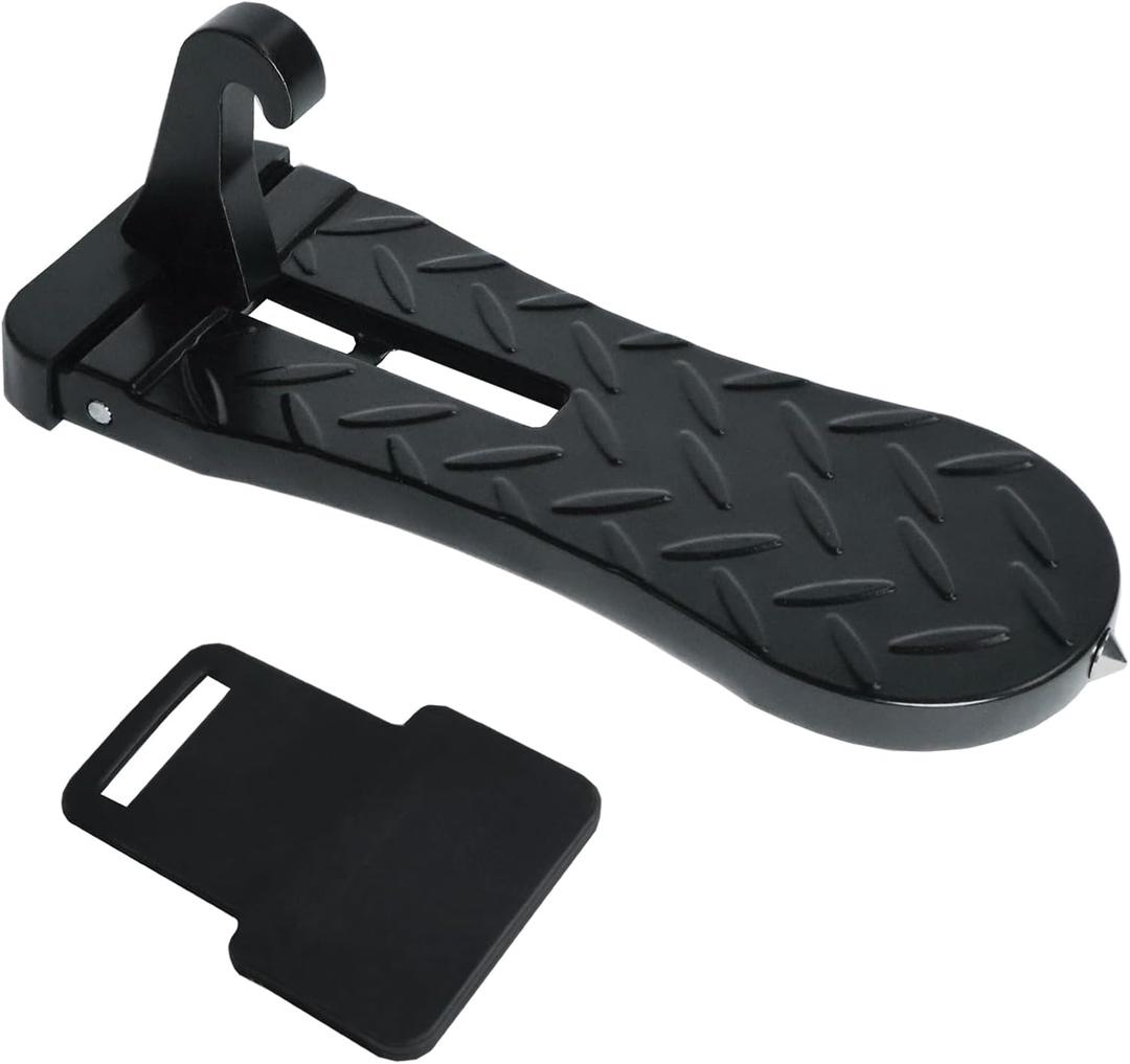 Car Door Step with Latch Protector, Extended Foldable Aluminum Alloy Car Step, Thickened Rubber Gasket for Car Door Step Hook Stand on Both Feet Universal Roof Rack Access 500lbs Capacity - Black