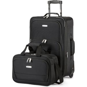 Amazon Basics Softside Luggage Set, 23-Inch Expandable Suitcase with Wheels and 15-Inch Tote, Extra Space (+15%), Front Pockets, Telescopic Handle, Black