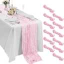 Bailarina 12 Pack Cheesecloth Table Runner 17x108 Inch Long Gauze Cheese Cloth 9ft Wrinkled Sheer Table Runner for Wedding Reception Birthday Party Table Decoration (Pink)