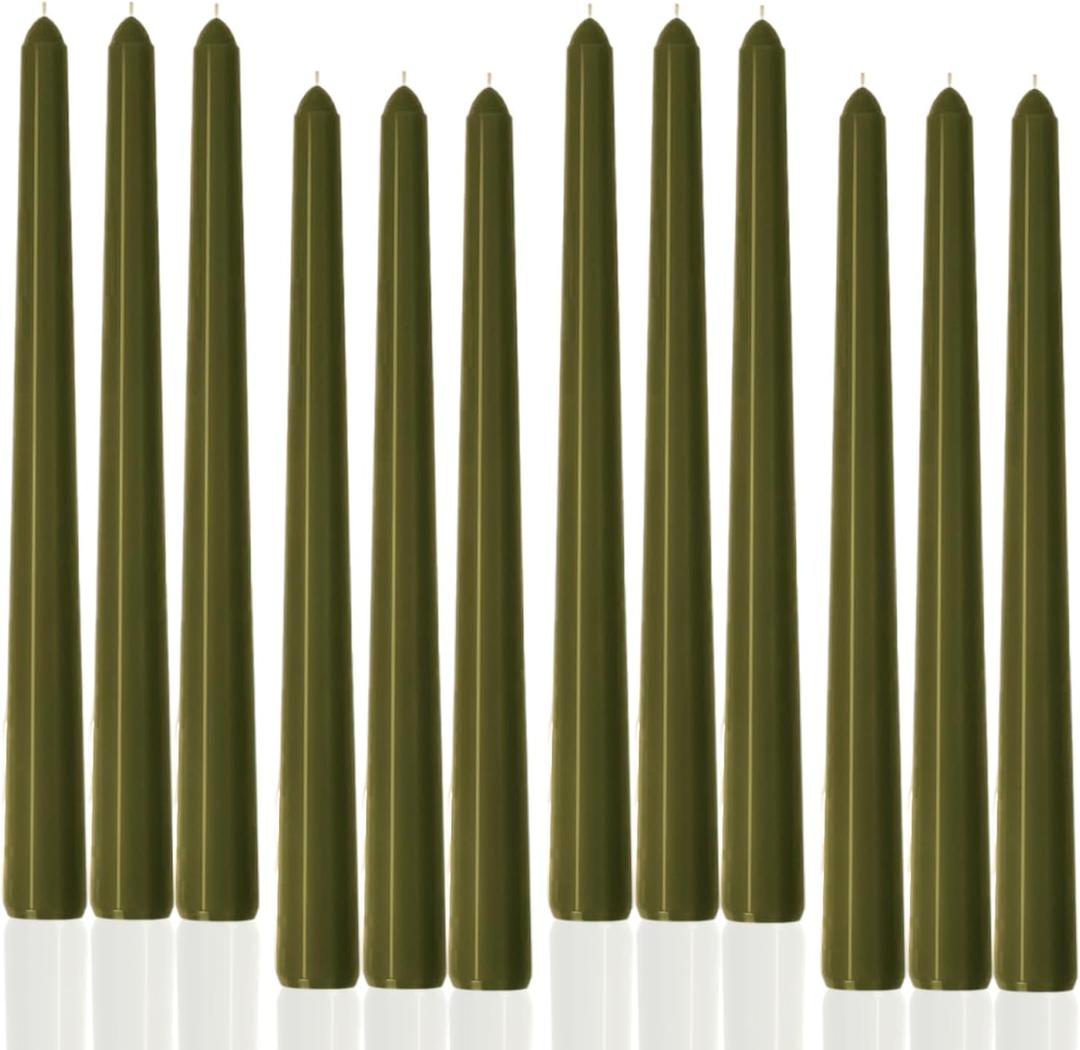 10" Olive Taper Candles-12 Pack Green Candlesticks-Unscented Dripless Candles 8 Hour Burn for Spring, Home Decor, Dinner, Holidays, Weddings,Christmas Home Decor