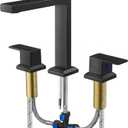 Black High Flow Bath Tub Faucet Set 3 Hole, Brass Deck Mount Roman Bathtub Faucet, 2 Handle & Longer Spout Reach with No Leaks Cartridge, Pre-Install 1/2" NPT Female Water Supply Line