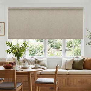 Oatmeal 100% Blackout Roller Shades for Window Room Darkening Thermal Insulated UV Protection Cordless Free-Stop Beige Window Blinds for Bedroom Home Office Door Protect Privacy 75" W x 72" H