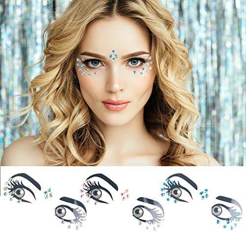 Tear Face Gems Glitter Tattoo for Eye Corner and Forehead Bindi Rhinestone Face Jewelry Rave Party Decorations For Women Kids, 2-Pack
