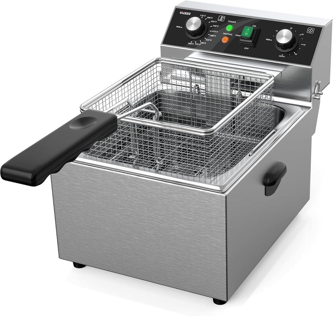 Electric Deep fryer Stainless Steel Deep Fryer with Basket & Lid Capacity 10L(10.5QT) Electric Countertop Fryers for Home Kitchen and Restaurant with 60 Minute Timer, 1800 Watts, 120V