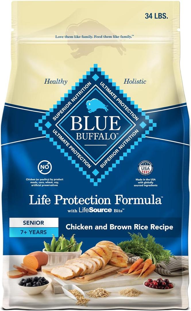 Blue Buffalo Life Protection Formula Natural Senior Dry Dog Food, Chicken and Brown Rice 34-lb (34 Pound (Pack of 1))