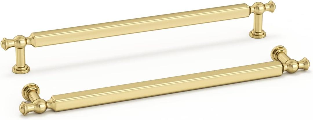 Haliwu 10 Pack Brushed Gold Cabinet Pulls, 7-1/2 inch(192mm) Hole Center Drawer Handles Zinc Alloy Hardware Pull for Kitchen Dresser Bathroom