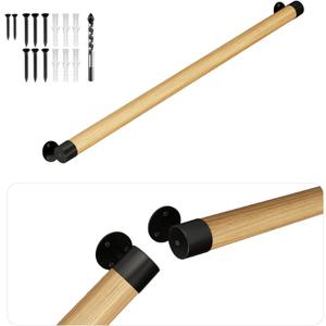 2FT Wooden Stair Handrails,Indoor Outdoor Hand Railings, Sturdy Wall Mount Support,Non-Slip Safety Handrail for Elderly, Children, and People with Physical Limitations (Burlywood)