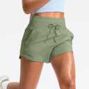 Soothfeel Women's Athletic Running Shorts with Pockets 3.5"/ 5" Quick Dry High Waisted Workout Active Gym Shorts for Women (Green, Size M)