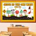 Road Trip VBS Bulletin Board Decoration Set, Christian Construction Sunday School Decorations for Classroom Religious Jesus Road Signs Cutouts Library Church Wall Window Door Decor for Teacher