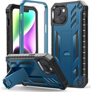 FNTCASE for iPhone 14 Plus Case: Military Grade Drop Proof Rugged Protective Cell Phone Cover with Kickstand & Built-in Protection | Matte Textured Shockproof TPU Hybrid Bumper Cases