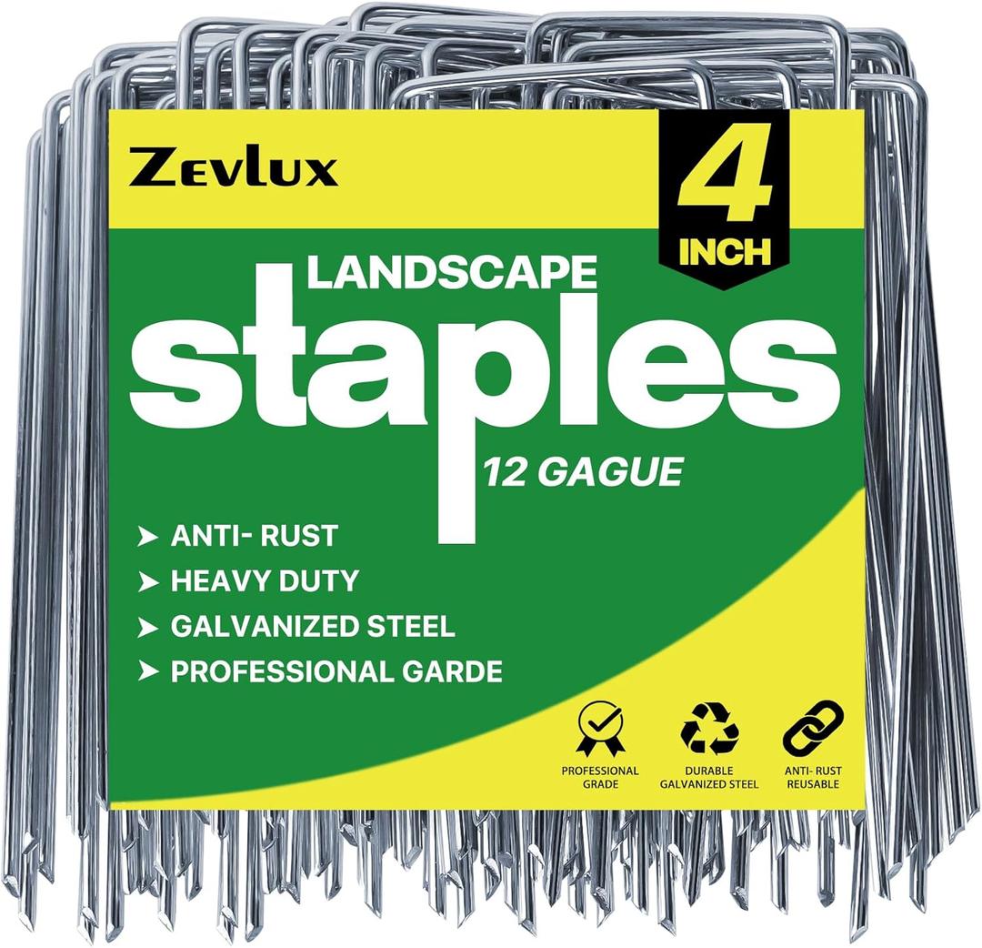 Landscape Staples Galvanized Garden Stakes,4 inch 50 Pack 12 Gauge Heavy Duty Garden Pins for Fences, Lawns, Weed Barriers and Landscape Fabrics, Irrigation Hose,Yard Lawn, Landscape Fabric.