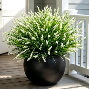 Artificial Faux Outdoor Plants Greenery for Summer Spring Decor, 12 Pcs Fake Monkey Grass UV Resistant No Fade Realistic Flowers for Outside Planter Patio Front Porch Door Yard,White