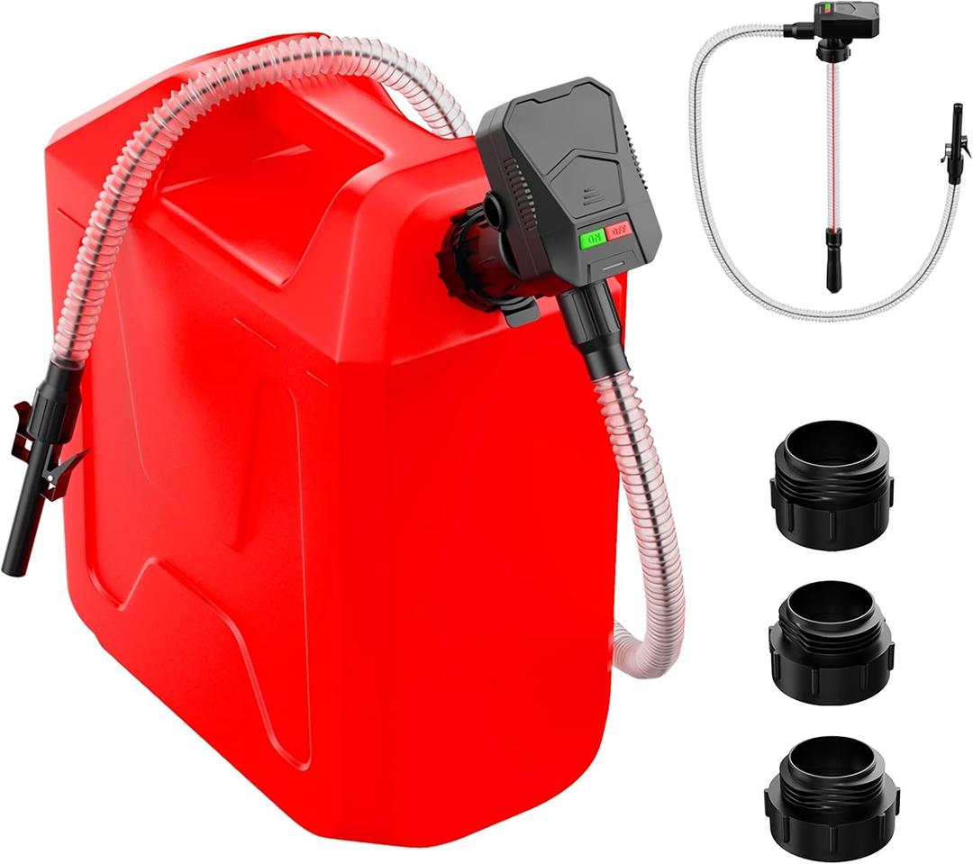 2026 Upgrade Automatic Battery Powered Fuel Transfer Pump, 3.2GPM Battery Operated Gas Can Pump with Auto-Stop Sensor, 47 IN Long Hose & 3 Adapters for Gasoline, Oil, Diesel (Not Include Gas Can)